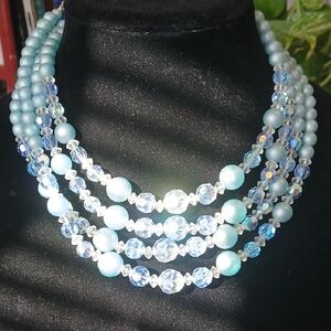 Elegant Blue and Silver Beaded Necklace